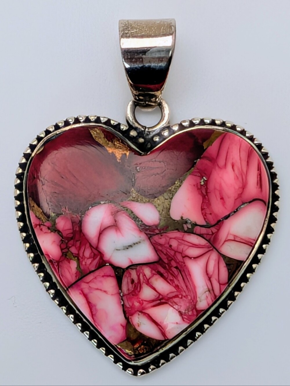 Large Red Rose Dahlia Turquoise Heart Pendant S925 Sterling Silver